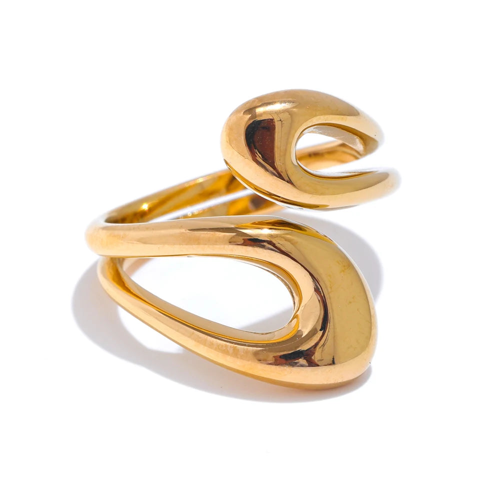 Yhpup-Anel ajustável banhado a ouro e platina para mulheres, elegante único, metal de aço inoxidável, presente de joias chique minimalista