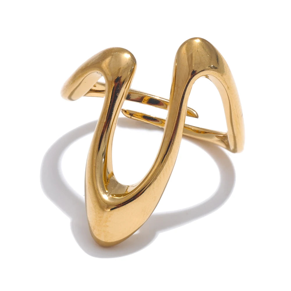 Yhpup-Anel Ajustável em Aço Inoxidável em U, Metal à Prova de Ferrugem, Real Banhado a Ouro, Moda Minimalista, Acessórios de Jóias