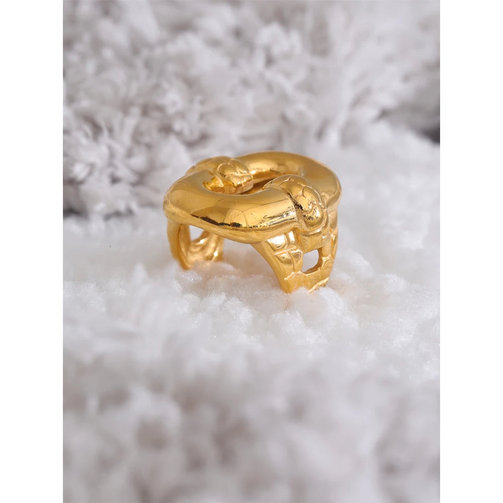 Yhpup-elegante aço inoxidável anel geométrico oco, textura robusta, à prova de ferrugem, declaração Finger Jewelry, Wide Cast Gift
