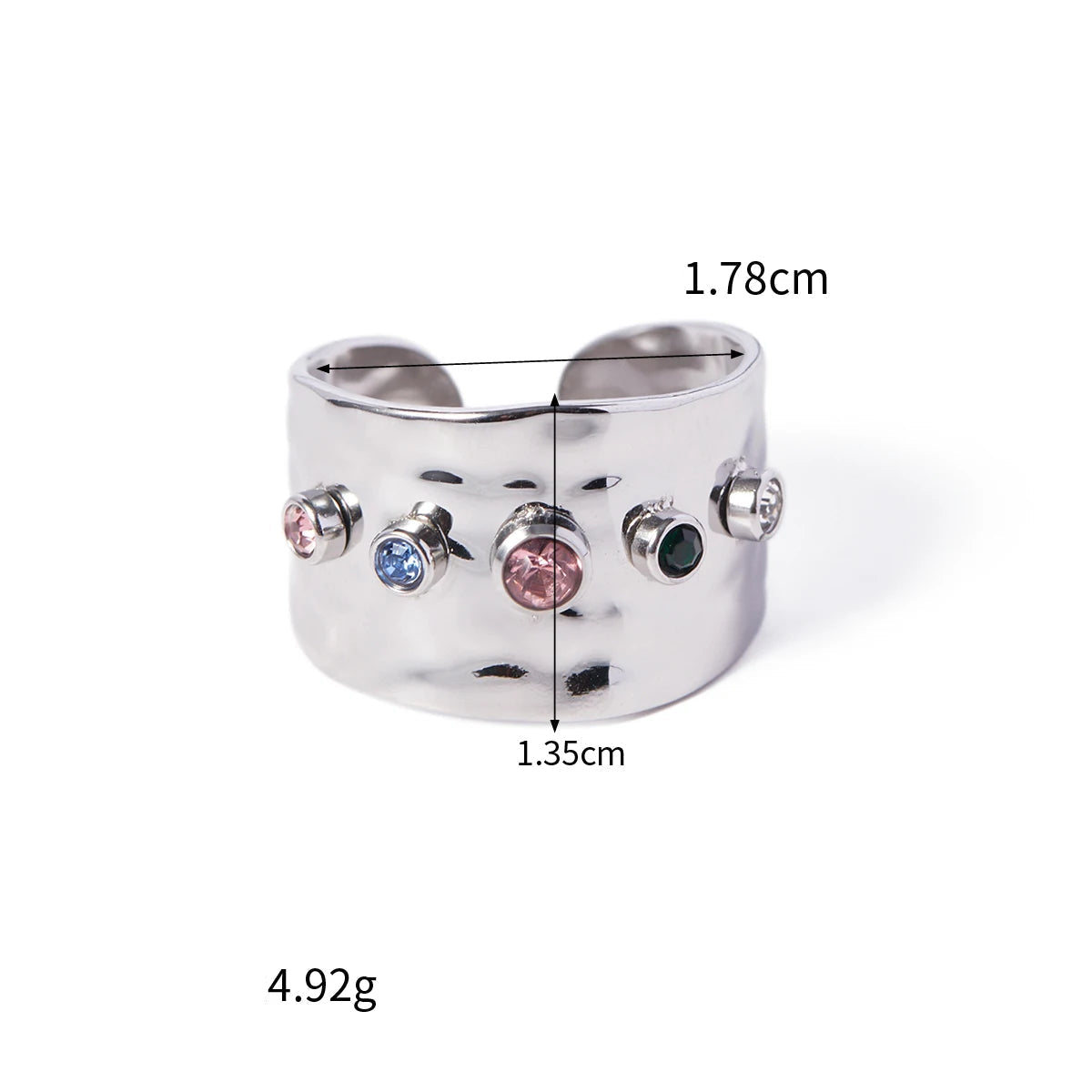 Uworld-Colorido Zircão Cúbico Banda Larga para Mulheres, Jóias de Aço Inoxidável, Impermeável Banhado a Ouro 18K, Anéis de Declaração, CZ Cristal