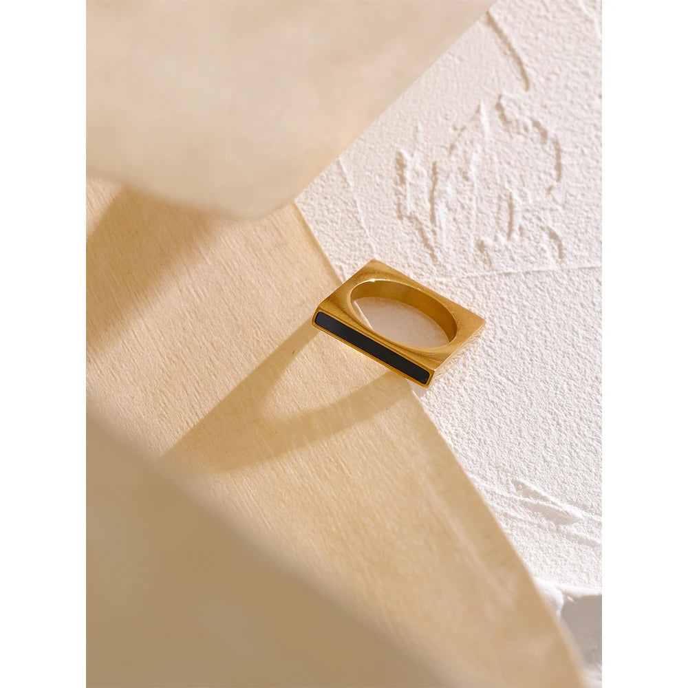 Yhpup minimalista geométrico quadrado anel de aço inoxidável acrílico moda simples temperamento occident anel para mulher jóias