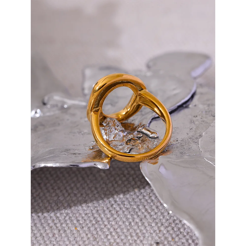 Yhpup criativo aço inoxidável geométrico oco dourado minimalista anel moda à prova dwaterproof água incomum na moda texturizada jóias