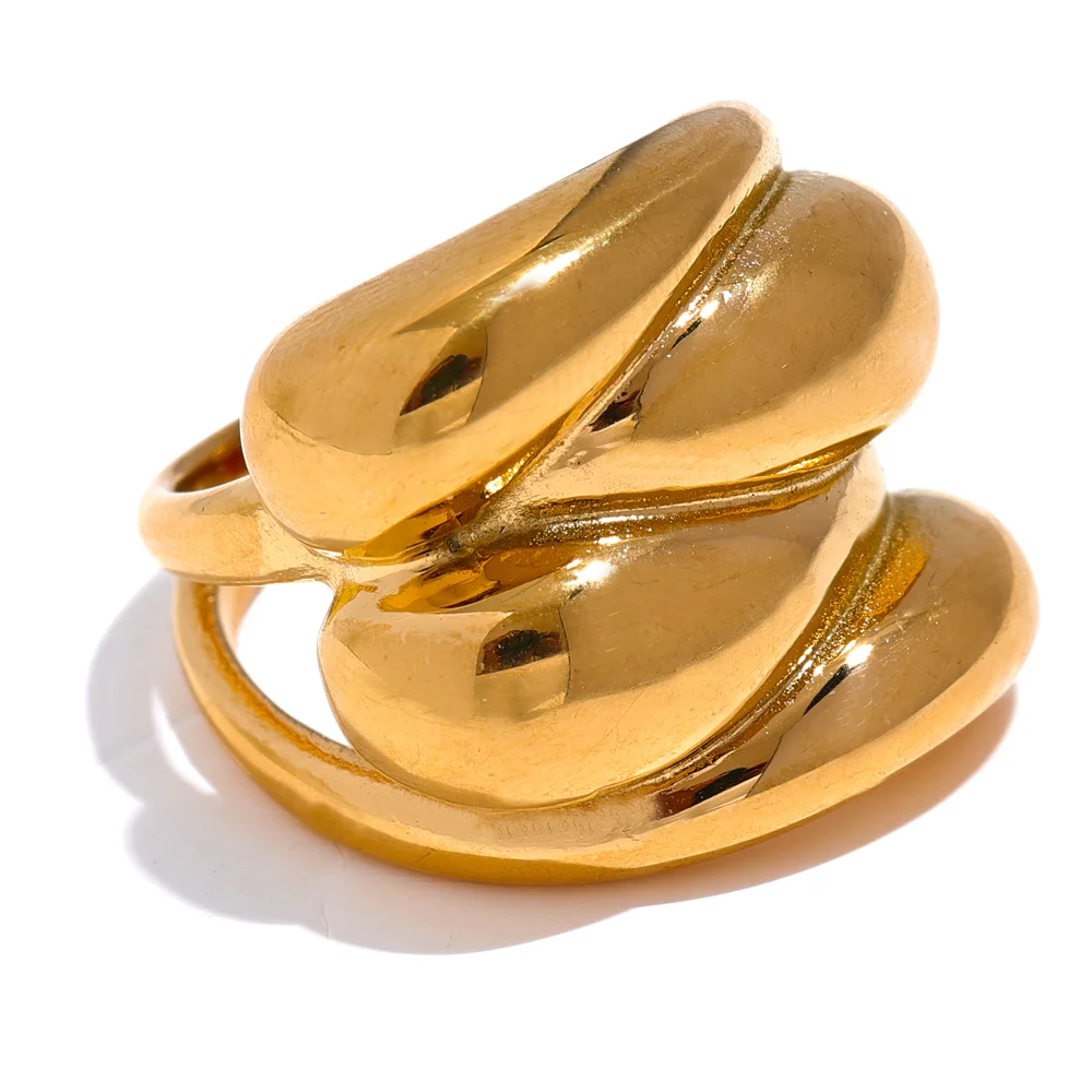 Yhpup-Anel de Dedo Geométrico em Aço Inoxidável para Mulheres, Charme Largo de Metal, Gota de Água, Jóias Populares, Presente Personalizado, Novo, Moda