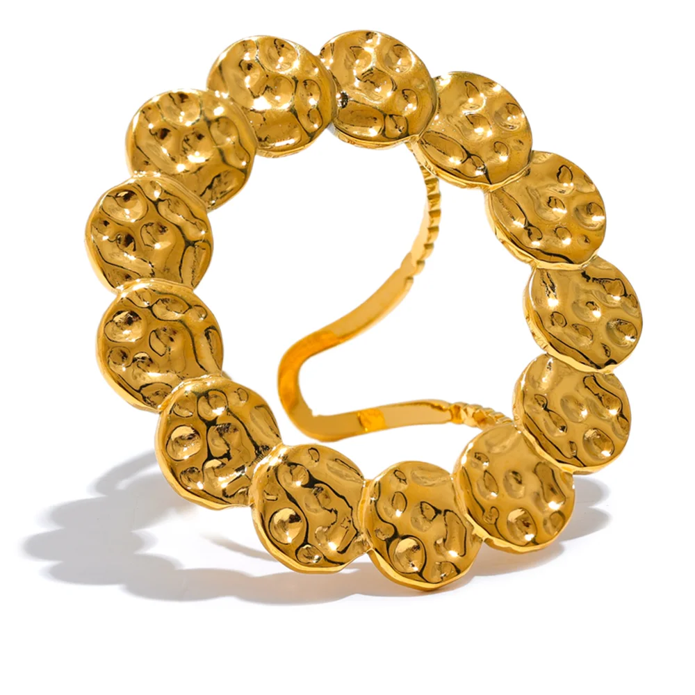 Yhpup aço inoxidável redondo oco grande aberto anel personalizado moda vintage metal hiperbólico na moda jóias bijoux anillo