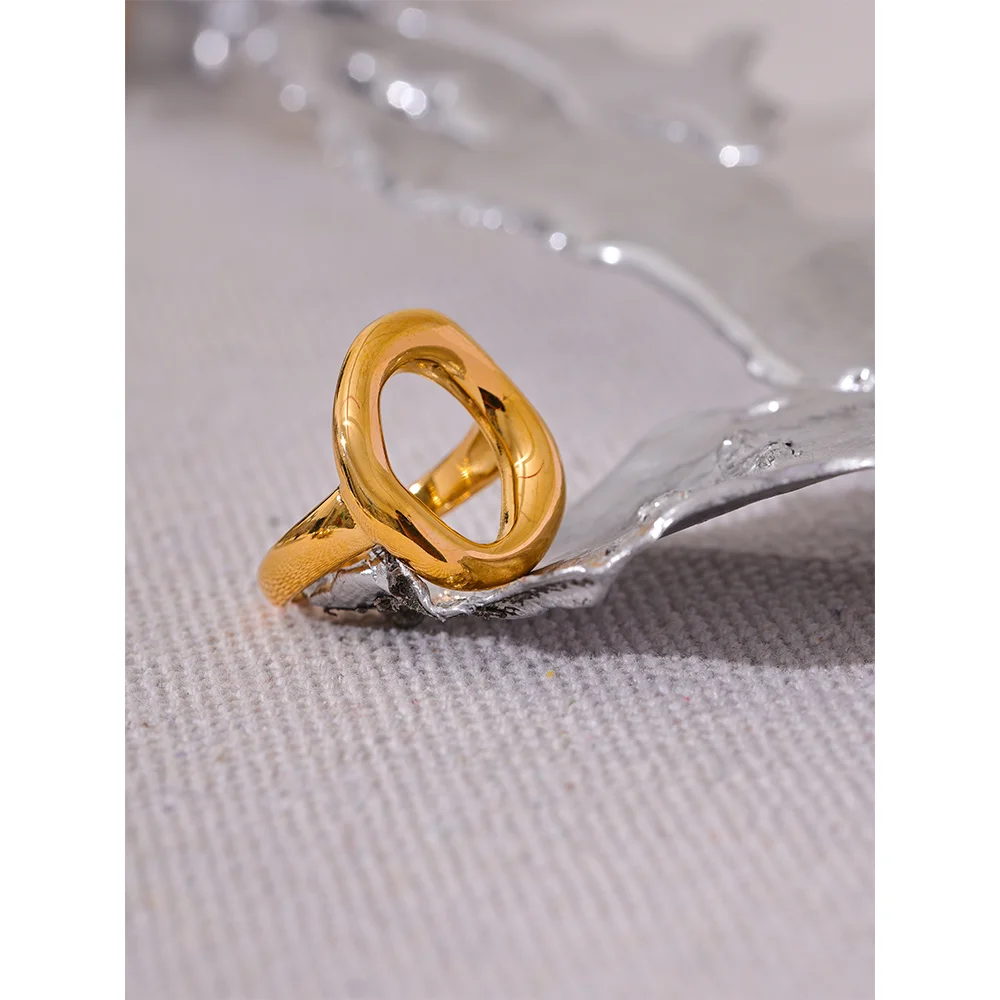 Yhpup criativo aço inoxidável geométrico oco dourado minimalista anel moda à prova dwaterproof água incomum na moda texturizada jóias