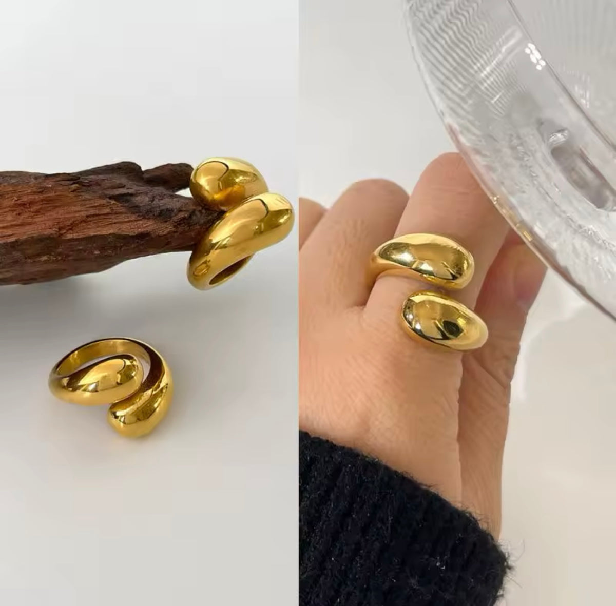 Anel Ajustável com Design Elegante Banhado a Ouro 18k