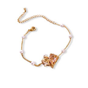 Pulseira Coração Floral com Zircônia e Pérolas