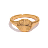 Yhpup-anel geométrico dourado de aço inoxidável para mulheres, textura metálica, anel de dedo da moda