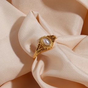 Anel de Pérola Natural Banhado a Ouro 18k