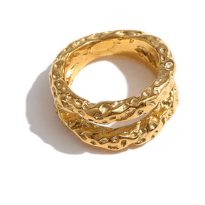 Yhpup anéis redondos de aço inoxidável para mulheres, textura dourada, metal banhado a 18 k, joias da moda, bagues despeje, presente feminino
