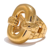 Yhpup-elegante aço inoxidável anel geométrico oco, textura robusta, à prova de ferrugem, declaração Finger Jewelry, Wide Cast Gift