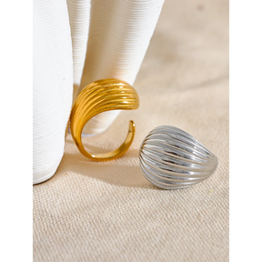 Yhpup 316l aço inoxidável listra geométrica moda anel aberto para mulheres textura de metal 18k banhado elegante jóias de alta qualidade