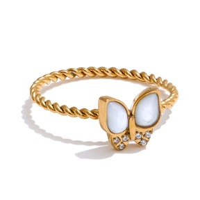 Anel Borboleta de Zircônia Banhado a Ouro 18k