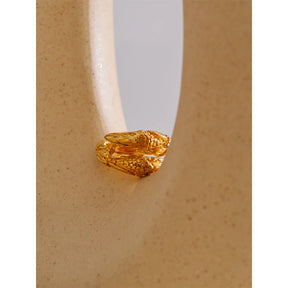 Yhpup 316L Aço Inoxidável Martelo de Metal Cobra Anel Torcido Textura Resistente à Água Declaração Geométrica 18k Cor de Ouro Jóias