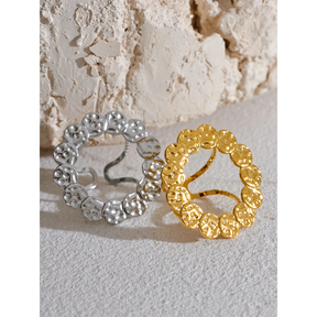 Yhpup aço inoxidável redondo oco grande aberto anel personalizado moda vintage metal hiperbólico na moda jóias bijoux anillo