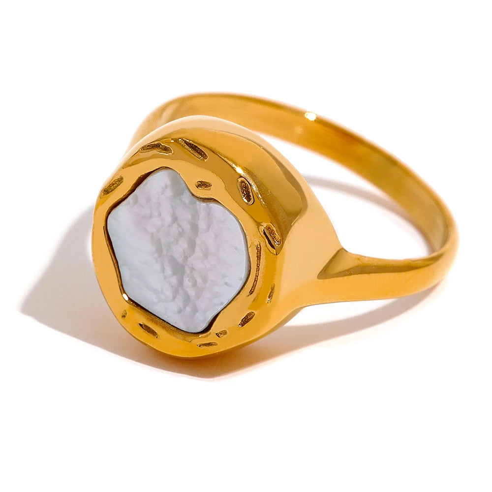 Yhpup-concha do mar anel dourado para mulheres, elenco de aço inoxidável, sem manchas, charme fashion, joias coreanas, luxo, in