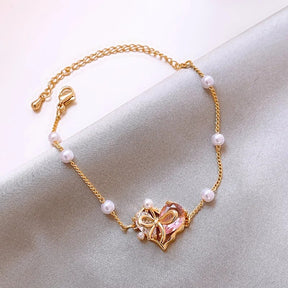 Pulseira Coração Floral com Zircônia e Pérolas