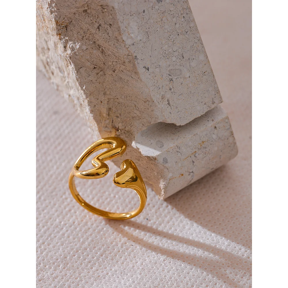 Yhpup-Anel oco do amor do coração do aço inoxidável, charme de metal banhado a PVD 18k, jóias da moda para mulheres, jóias minimalistas