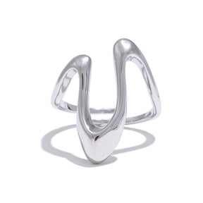 Yhpup-Anel Ajustável em Aço Inoxidável em U, Metal à Prova de Ferrugem, Real Banhado a Ouro, Moda Minimalista, Acessórios de Jóias