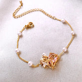Pulseira Coração Floral com Zircônia e Pérolas
