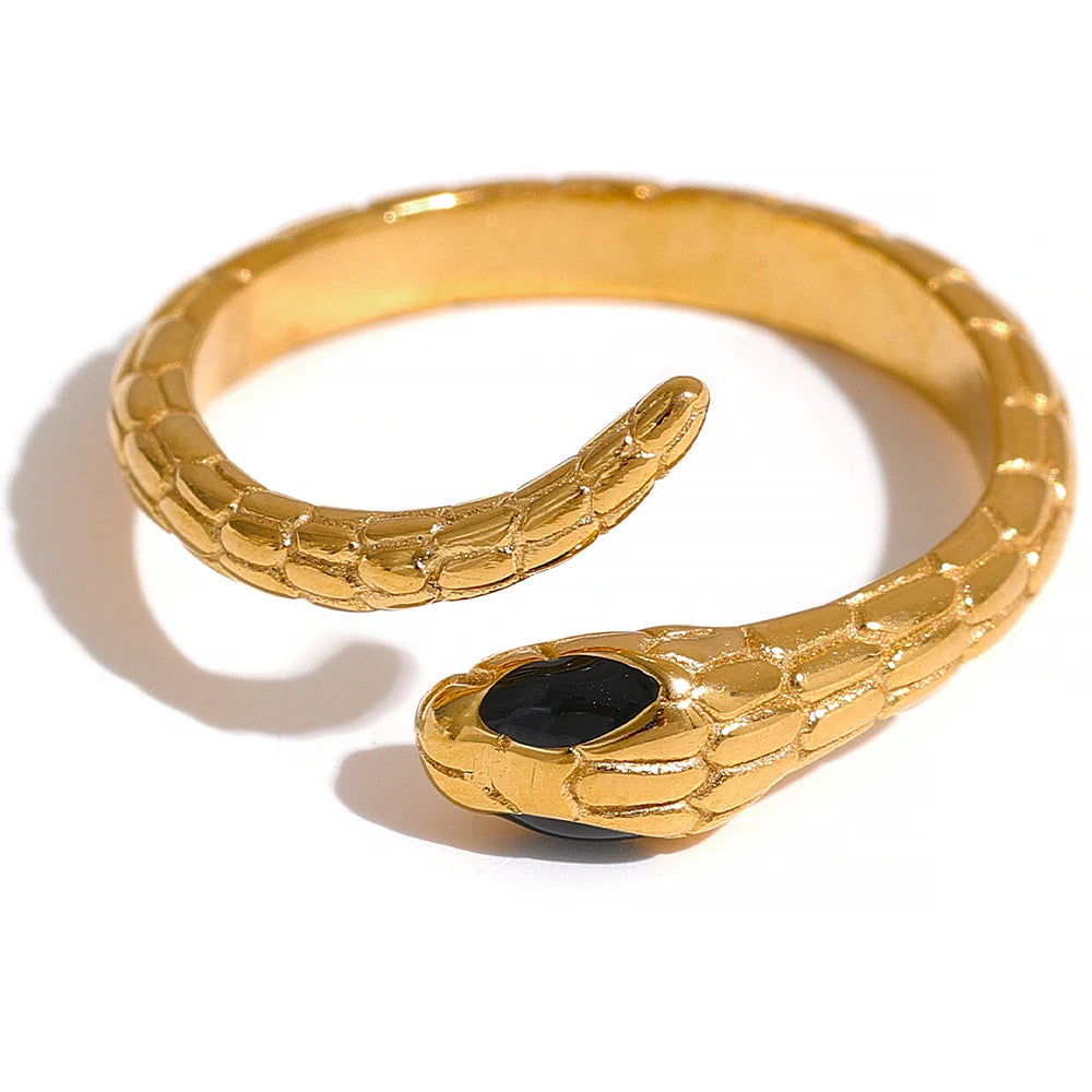 Yhpup anel de cobra com pingente de cor dourada, à prova d'água, textura de dedo, moda chique, joias de animais femininas
