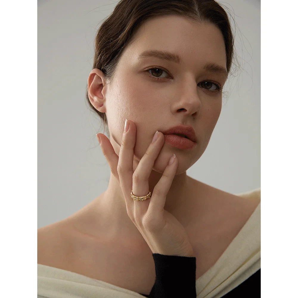 Yhpup-Anel em Aço Inoxidável em Ouro Aberto para Mulheres, Esmalte Branco, Charme Requintado, Dedo Diário Da Moda, Presente Da Moda