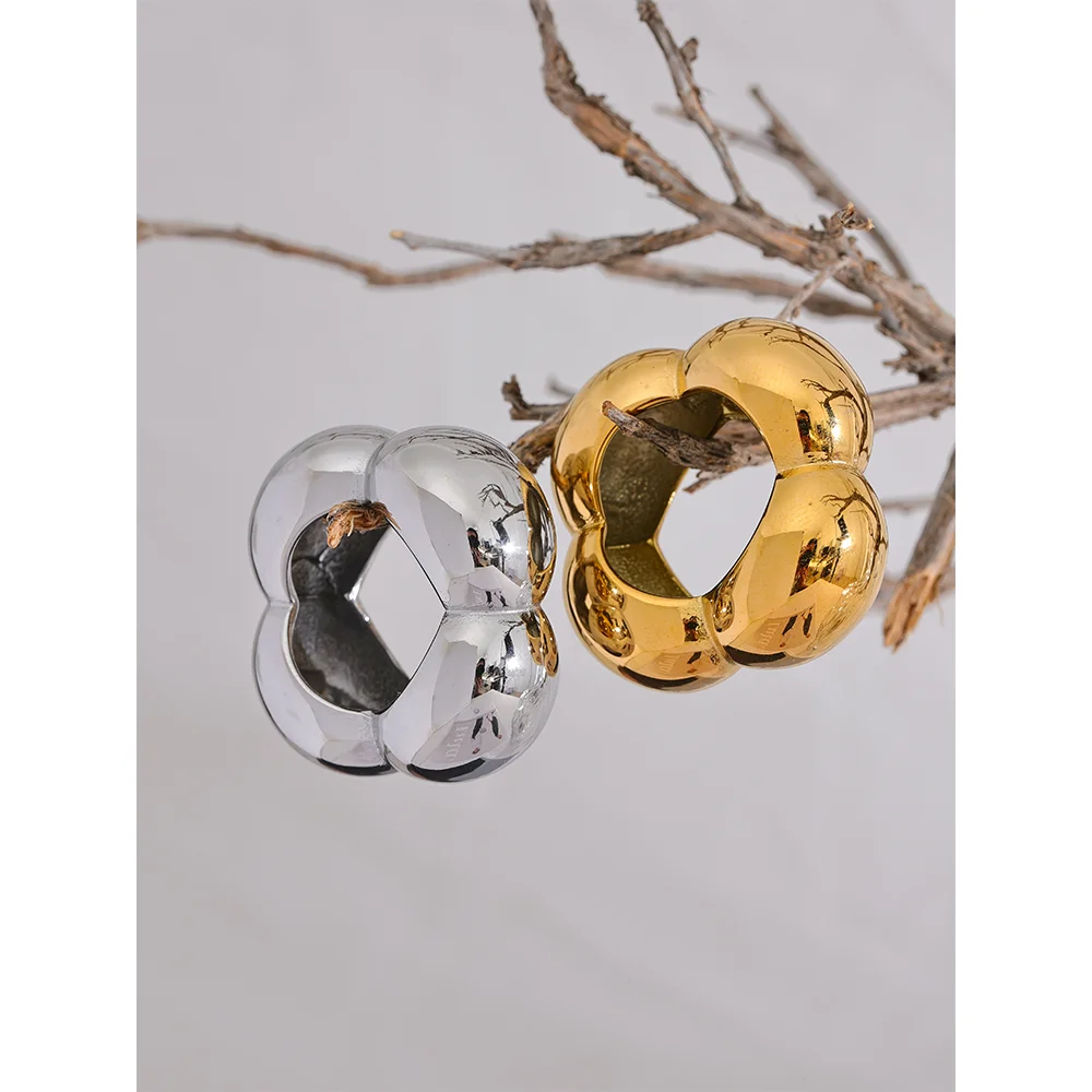 Yhpup 316l flor de aço inoxidável oco grande moda anel de declaração à prova dwaterproof água textura jóias atraente feminino bijoux presente