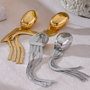 Brinco Oval Com Corrente Banhado a Ouro 18k