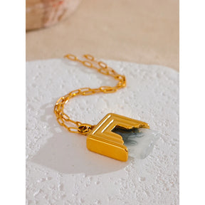 Colar Com Pingente de Pedra Artificial Banhado a Ouro 18k