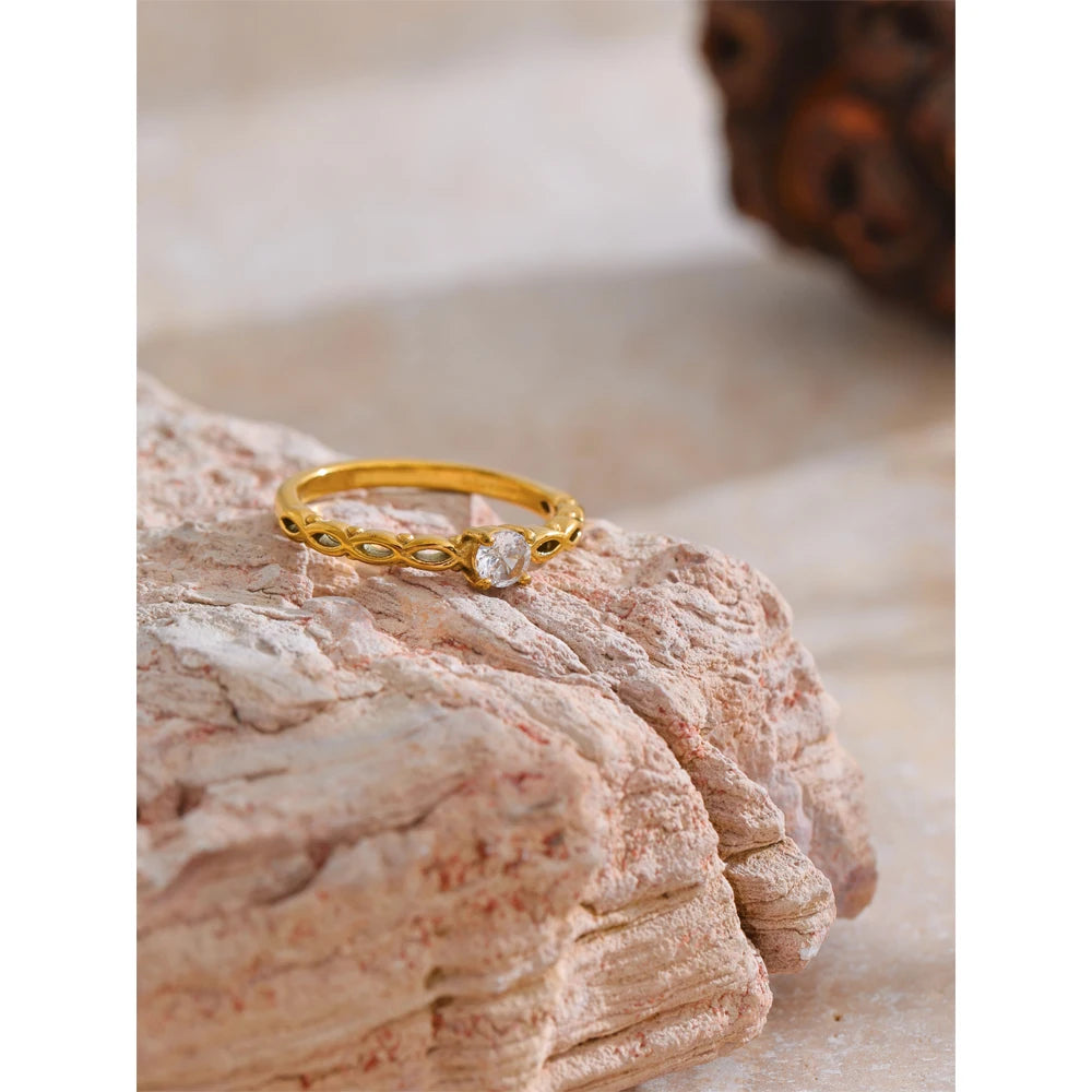Yhpup-Aço Inoxidável Bling Cubic Zirconia Anel, Fundição De Metal, Ouro Fino, Temperamento, Moda Jóias Acessórios, Alta Qualidade