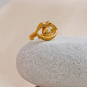 Anel Lábios com Zircônia Banhado a Ouro 18k