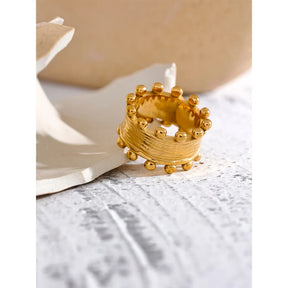 Yhpup 316l aço inoxidável moda anel largo feminino textura de declaração cor ouro 18k pvd banhado à prova dwaterproof água frança dedo jóias