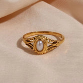 Anel de Pérola Natural Banhado a Ouro 18k