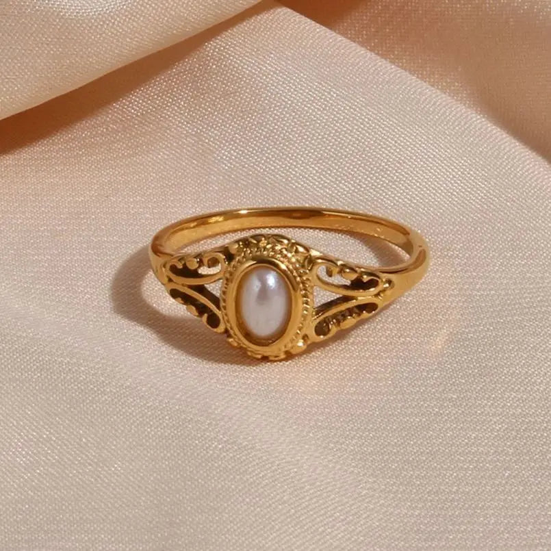 Anel de Pérola Natural Banhado a Ouro 18k