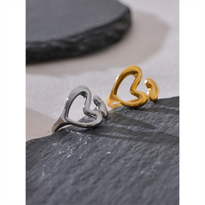 Yhpup-Anel oco do amor do coração do aço inoxidável, charme de metal banhado a PVD 18k, jóias da moda para mulheres, jóias minimalistas