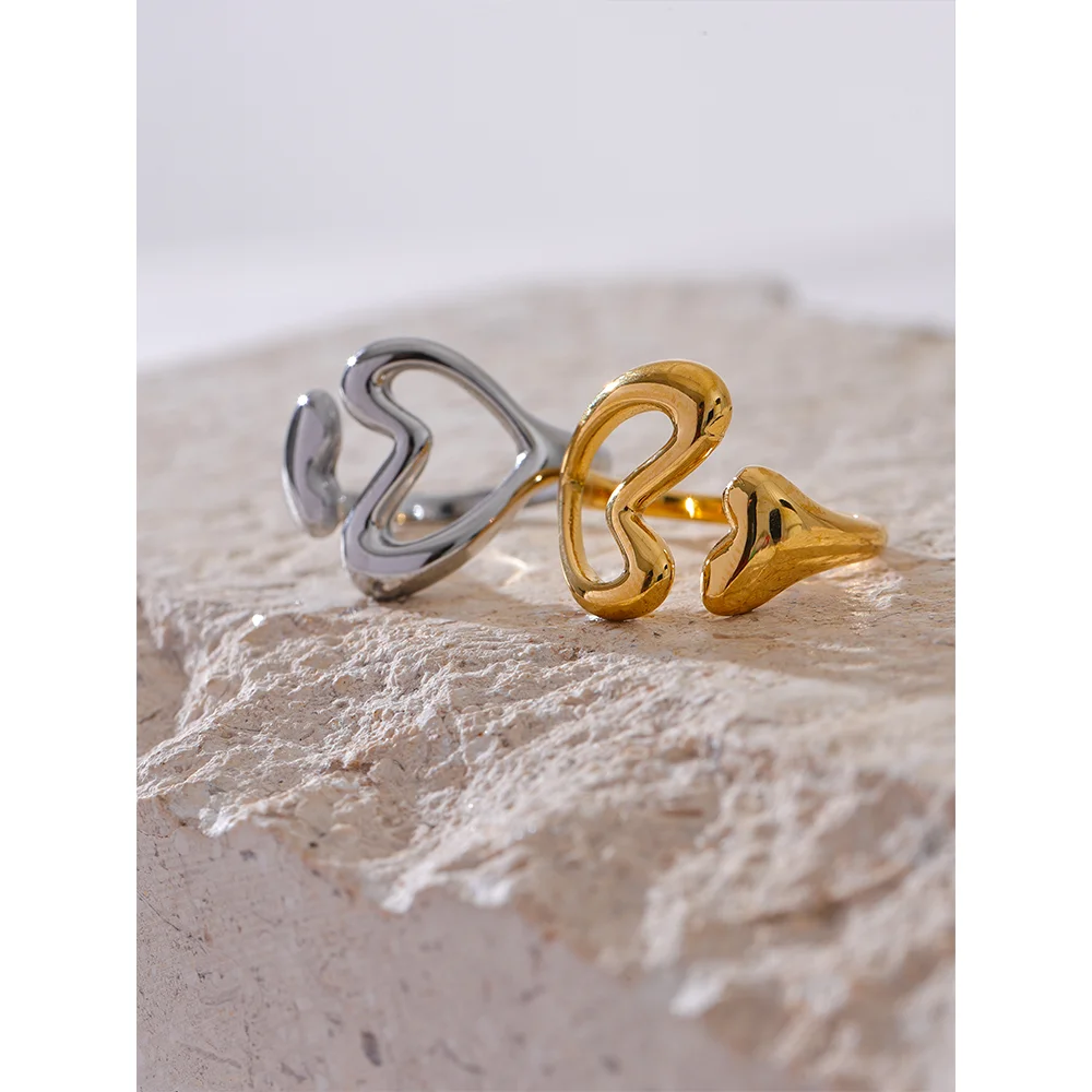 Yhpup-Anel oco do amor do coração do aço inoxidável, charme de metal banhado a PVD 18k, jóias da moda para mulheres, jóias minimalistas