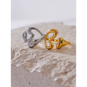 Yhpup-Anel oco do amor do coração do aço inoxidável, charme de metal banhado a PVD 18k, jóias da moda para mulheres, jóias minimalistas