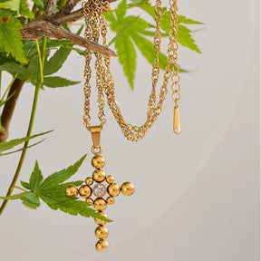 Colar Com Pingente Em Formato De Cruz Banhado a Ouro 18k