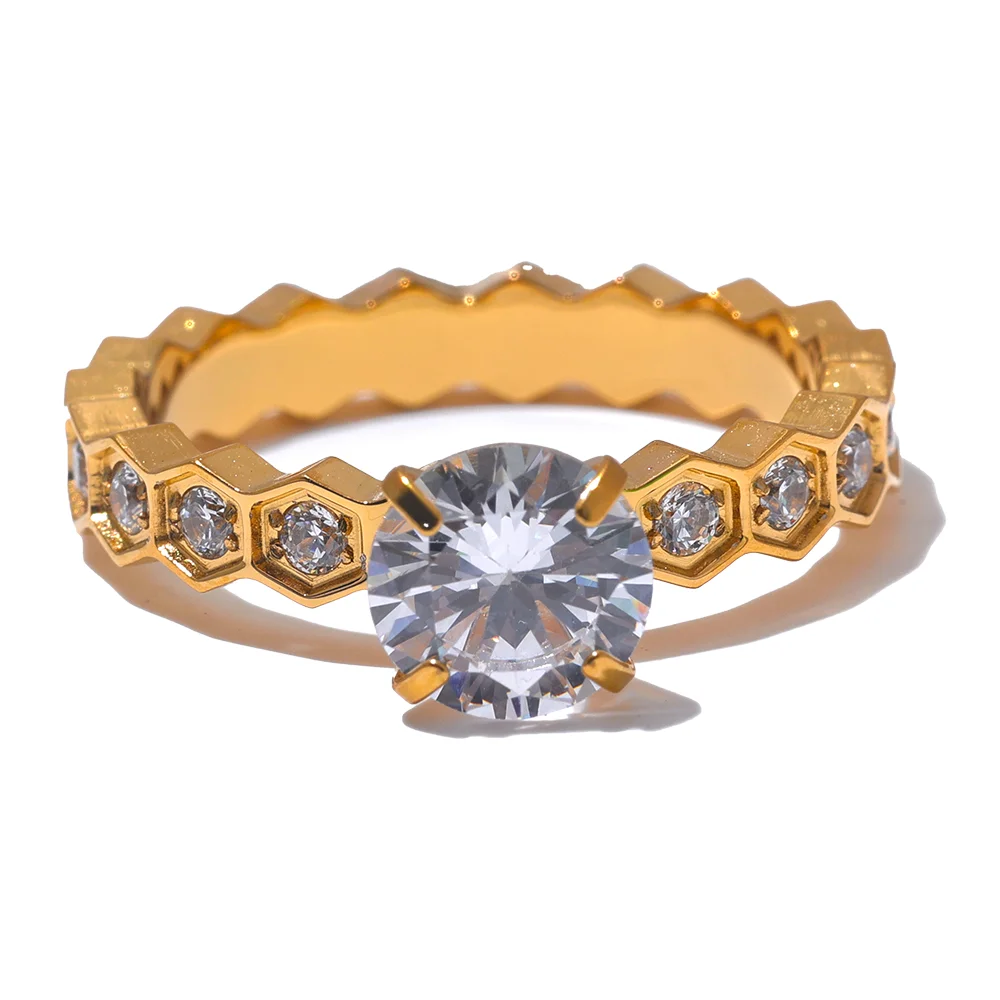 Yhpup-AAA Cubic Zirconia Classic Ring, banhado a ouro 18k PVD, CZ Bling, aço inoxidável, moda de luxo, requintado presente da jóia, 2022
