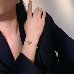 Pulseira Coração Floral com Zircônia e Pérolas