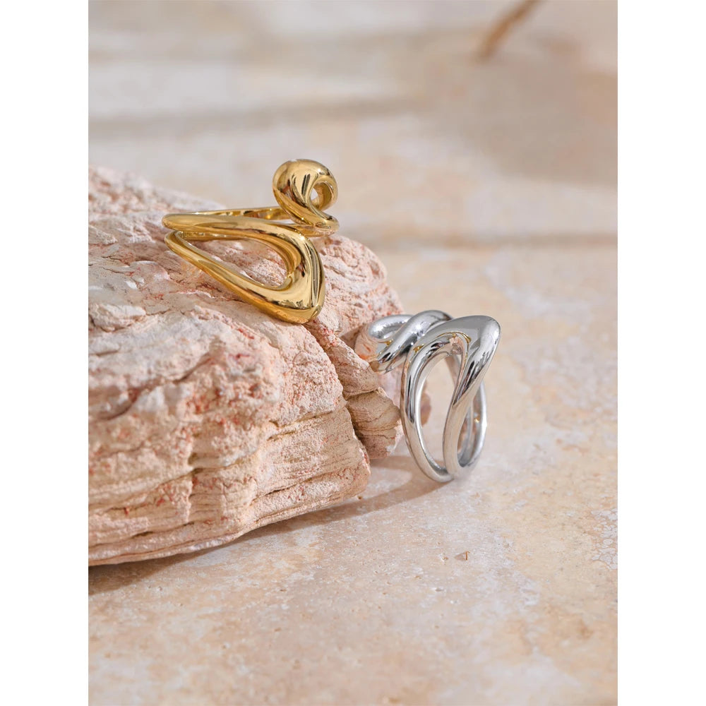 Yhpup-Anel ajustável banhado a ouro e platina para mulheres, elegante único, metal de aço inoxidável, presente de joias chique minimalista