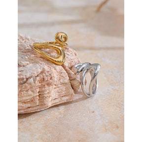 Yhpup-Anel ajustável banhado a ouro e platina para mulheres, elegante único, metal de aço inoxidável, presente de joias chique minimalista
