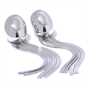 Brinco Oval Com Corrente Banhado a Ouro 18k