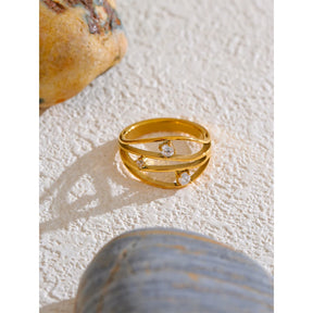 Anel Fashion com Zircônia Cúbica Banhado a Ouro 18K