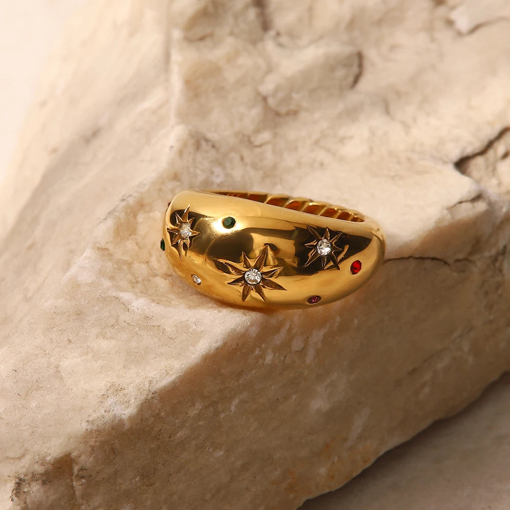 Youthway impermeável 18k cor de ouro geométrico aço inoxidável suave gordinho estrela anel bijoux femme novas jóias