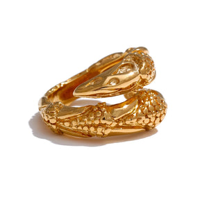 Yhpup 316L Aço Inoxidável Martelo de Metal Cobra Anel Torcido Textura Resistente à Água Declaração Geométrica 18k Cor de Ouro Jóias