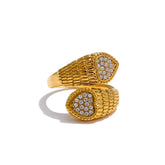Yhpup elegante anel ajustável de aço inoxidável com zircônia coração cobra para mulheres joias banhadas a PVD 18K novo