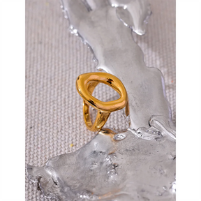 Yhpup criativo aço inoxidável geométrico oco dourado minimalista anel moda à prova dwaterproof água incomum na moda texturizada jóias