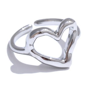 Yhpup minimalista aço inoxidável coração amor oco anel ajustável feminino à prova de ferrugem charme dedo jóias atacado bijoux