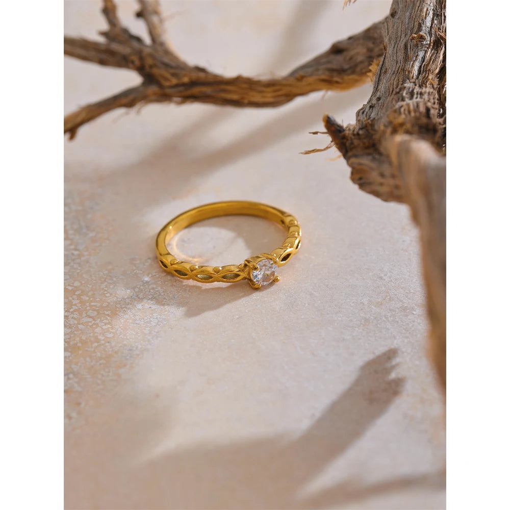 Yhpup-Aço Inoxidável Bling Cubic Zirconia Anel, Fundição De Metal, Ouro Fino, Temperamento, Moda Jóias Acessórios, Alta Qualidade